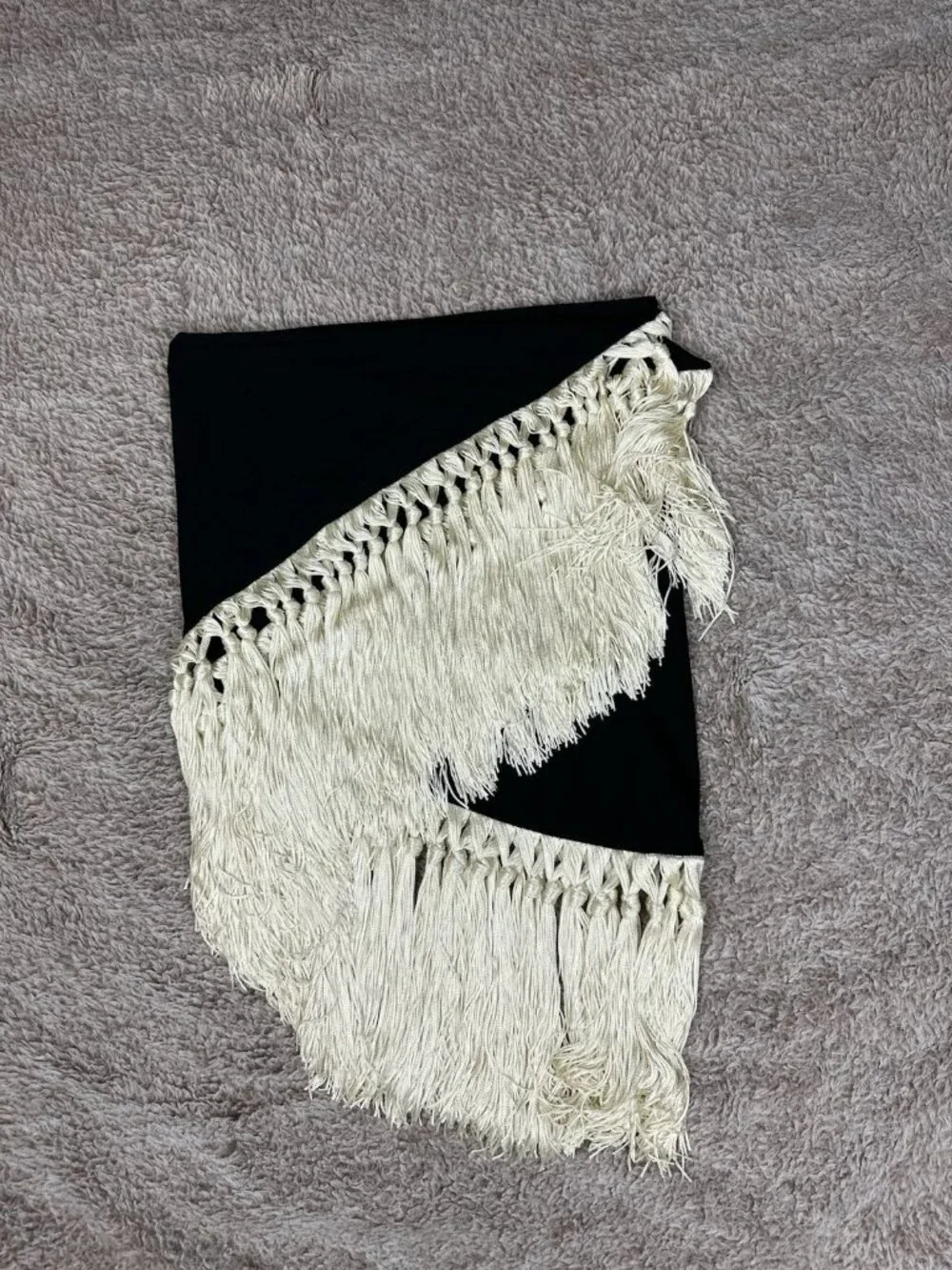 NWOT Taller Marmo Lido Fringed Pareo Wrap Skirt Swim Cover Up Black Ivory Sz M